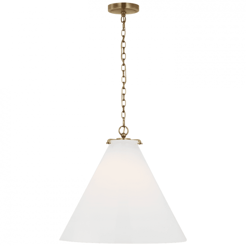 Visual Comfort & Co. Signature Collection Katie Large Conical Pendant - Hand-Rubbed Antique Brass and White Glass 