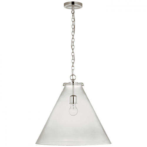 Visual Comfort & Co. Signature Collection Katie Large Conical Pendant - Polished Nickel and Clear Glass 