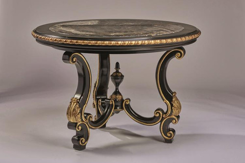 Maitland-Smith Grand Traditions Center Table, Bombay Walnut, Venetian Gold, Marble Top, 50"W (88-0124 YUU906TP9A) 