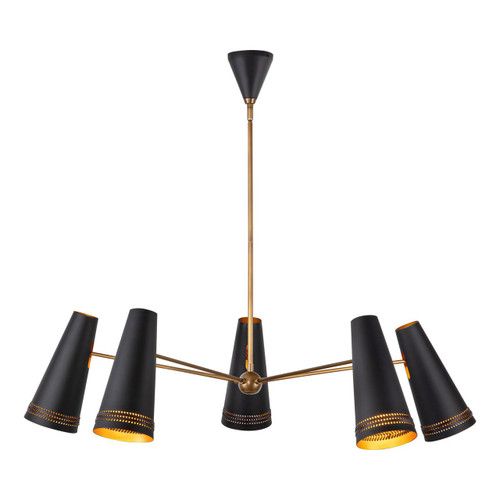 Alora Lighting Brickell Chandelier, 5-Light, Matte Black, Hazelnut Leather, 45"D 