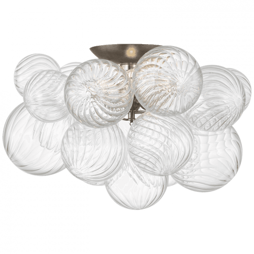 Visual Comfort & Co. Signature Collection Talia Large Flush Mount - Burnished Silver Leaf and Clear Swirled Glass 