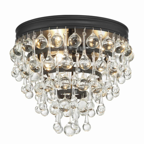 Crystorama Calypso Flush Mount - Matte Black, Clear Glass Drops 9.5"H 
