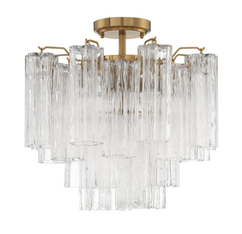 Crystorama Addis Semi Flush Mount - Aged Brass, Tronchi Glass Clear 13.75"H 