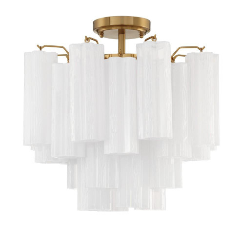 Crystorama Addis Semi Flush Mount - Aged Brass, Tronchi Glass White 13.75"H 