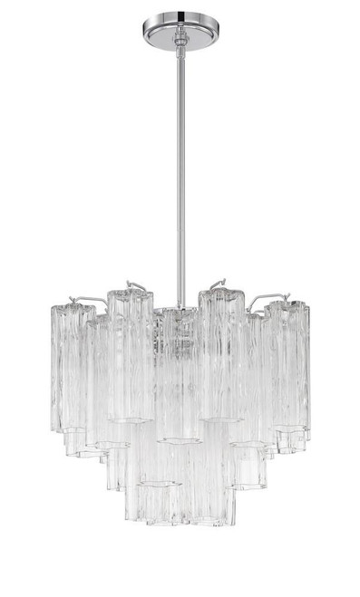 Crystorama Addis Chandelier - Polished Chrome, Tronchi Glass Clear 13.75"H 