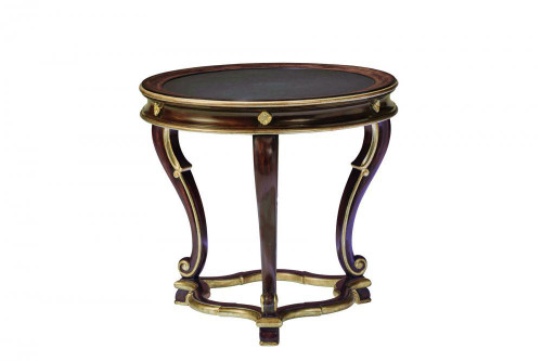 Maitland-Smith Majorca End Table, Mahogany, Polished Madeira Marble Top, Venetian Gold Trim, 31"W (88-0304 YUU906TQ8E) 