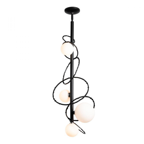 Hubbardton Forge Olympus Vertical Pendant, 5-Light, Black, Opal Glass, 36.5"H (OPEN BOX 131606-SKT-SHRT-03-GG0712) 