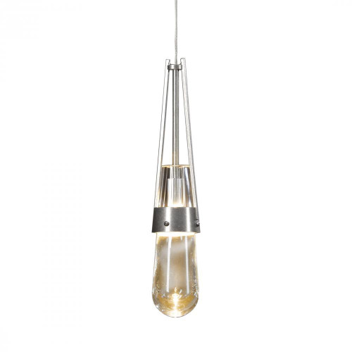 Hubbardton Forge Link Mini-Pendant, 1-Light, Standard Height, Soft Gold, Clear w/White Threading Glass, 2.9"W, OPEN BOX (161042-SKT-STND-84-YJ0434) 