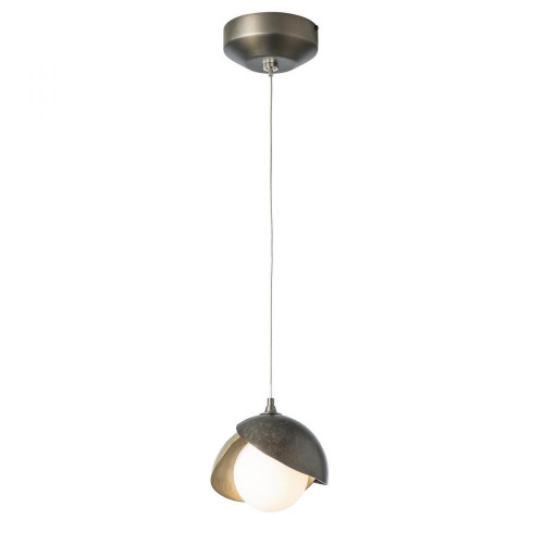 Hubbardton Forge Brooklyn Double Shade Mini Pendant, 1-Light, Soft Gold, Opal Glass, 6.5"H (OPEN BOX 161183-SKT-STND-10-84-GG0711) 
