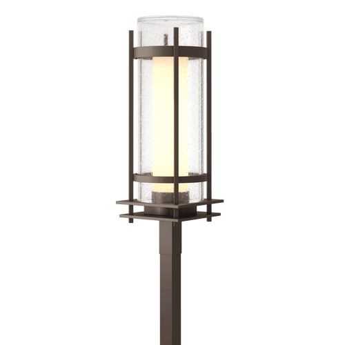 Hubbardton Forge Banded Outdoor Post Light, 1-Light, Coastal Bronze, Opal and Seeded Glass, 22.25"H (OPEN BOX 345897-SKT-75-ZS0684) 