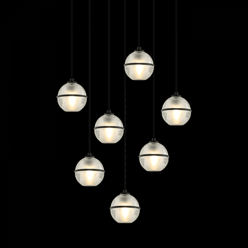 Matteo Lighting Misty Chandelier, 7-Light, Matte Black, Bubble Glass Shade, 22.88"H (C33107MB 3060PMA) 