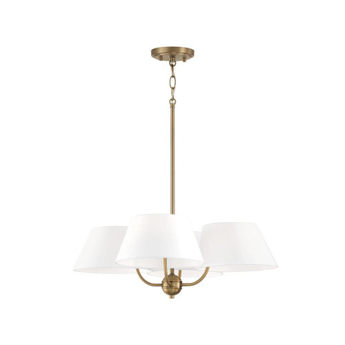 Capital 4-Light Low-Profile Chandelier Semi-Flush in Aged Brass with White Fabric Shades 