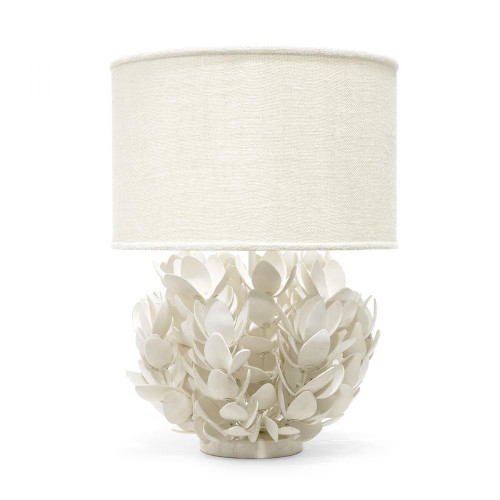Palecek Coco Magnolia Table Lamp, 1-Light, Off-White, Cream Burlap Drum Shade, 29.5"H (2455-51 3706TN2P) 