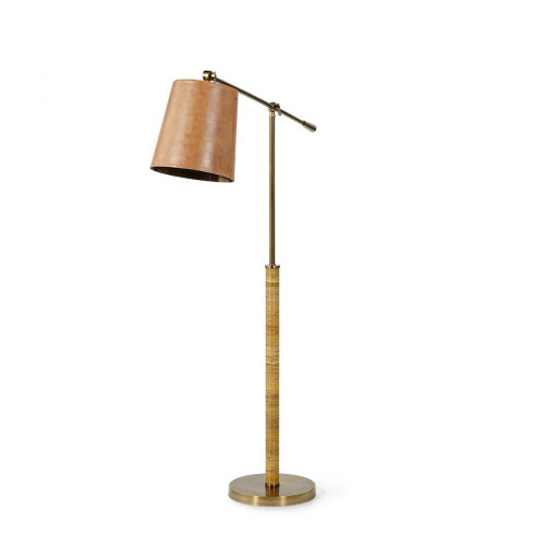 Palecek Hendrick Floor Lamp, 1-Light, Antique Brass, Brown Leather Shade, 62"H (2743-79 3706TP1H) 