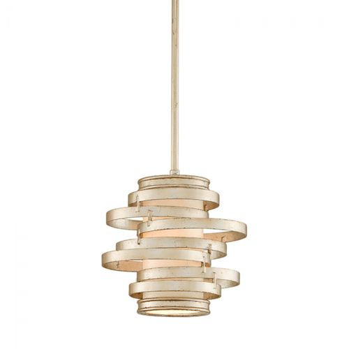 Corbett Vertigo Mini Pendant, 1-Light, Silver, Warm Silver Leaf Shade, 9.25"W (128-41-WSL 95FX) 