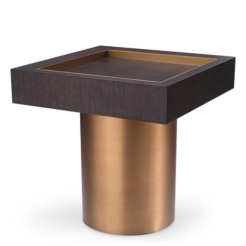 Eichholtz Otus Side Table, Square, Mocha, Brushed Brass, 19.88"H (117405 YV0J041URF) 