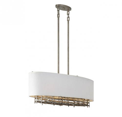 Savoy House Cameo Linear Chandelier, 4-Light, Campagne Luxe, White Linen Shade, 14"W (1-1065-4-10 ALVNT) 
