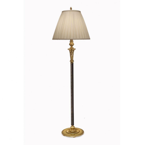 Stiffel Floor Lamp, 1-Light, Burnished Brass, Faux Black Leather, Pleated Ivory Shadow Fabric Shade, 61"H (FL-A2034-A886-BB YV0J07RTD7) 