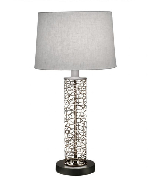 Stiffel Laser Cut Table Lamp, Cathedral, 1-Light, Silver, Rolled-Edge Cream Aberdeen Fabric Shade, 29"H (TL-6667-LCH-SVPC YV0J07RUC4) 