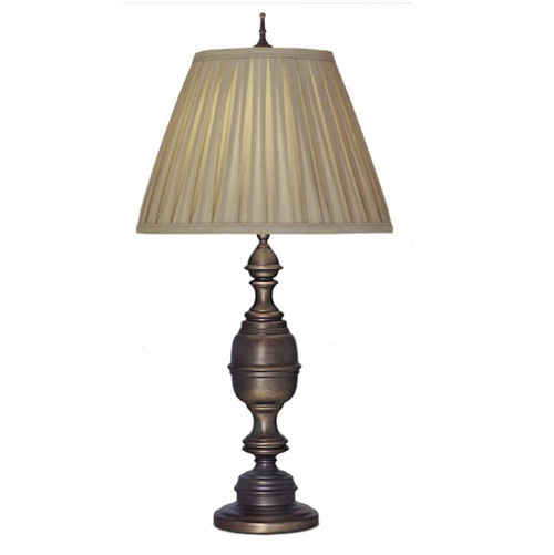 Stiffel Table Lamp, 1-Light, Antique Old Bronze, Box Pleated Croissant Silksheen Fabric Shade, 31"H (TL-AC9595-AC9894-AOB YV0J07RV9M) 
