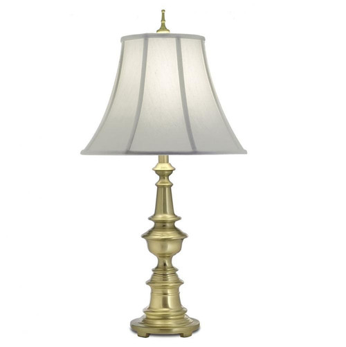 Stiffel Table Lamp, 1-Light, Satin Brass, Pearl Supreme Satin Fabric Shade, 31"H (TL-N6086-N6085-SB YV0J07RVAL) 