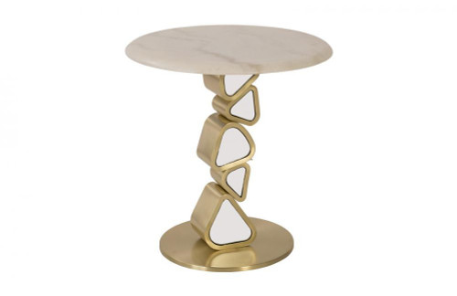 Phillips Collection Pebble Side Table, Tan Top, White, Brushed Brass Base, 20"H (CH92437 YV0J07W3TH) 