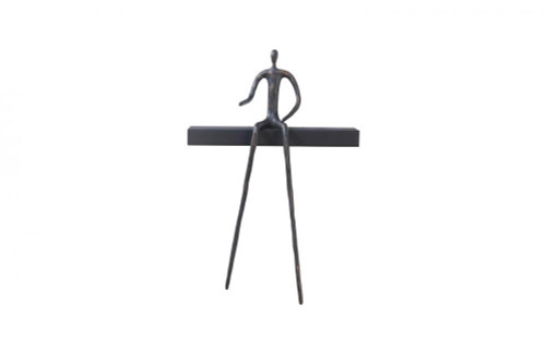 Phillips Collection Moveable Man on Shelf Wall Sculpture, Sitting B, Short Shelf, Black, Black Forged, 16"W (TH103473 YV0J07TAYV) 