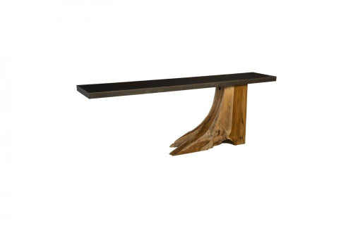 Phillips Collection Teak Wood Console, Blackened Iron Top, Teak Base, 84"W (TH89260 YV0J07W6T7) 