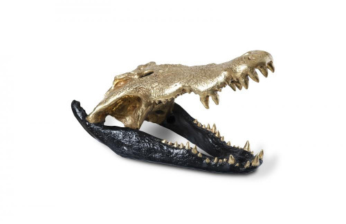 Phillips Collection Crocodile Skull Sculpture, Glossy Black, Gold Leaf, 17"H (PH67576 YV0J07T62C) 