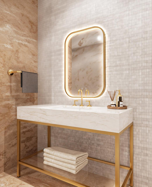 Electric Mirror Eminence Lighted Mirror, Integrated LED, Clear, Brushed Brass, 36"H x 24"W x 2.76"D (EMN-2436-BR02 YUU6011X58) 