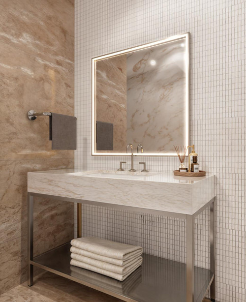 Electric Mirror Radiance Lighted Mirror, Integrated LED, Clear, Etched Chrome, 36"H x 36"W x 2"D (RAD3-3636-CH04 YUU6011Y30) 