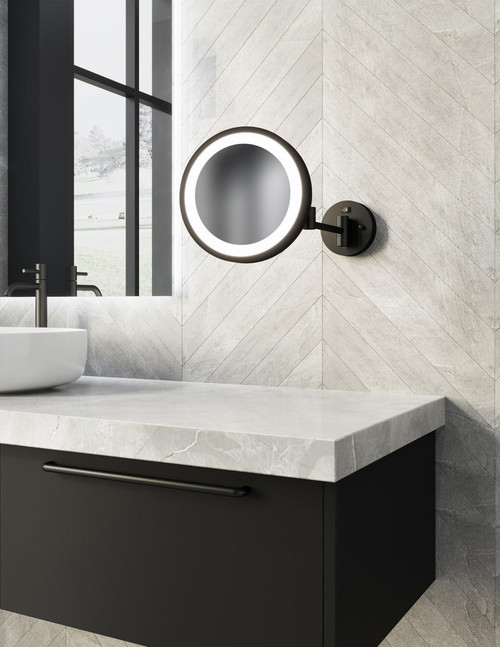 Electric Mirror Blush Lighted Makeup Mirror, Integrated LED, Clear, Matte Black, 9.84"H x 9.84"W  (MM-BLU-WM-MB YUU6011Y49) 