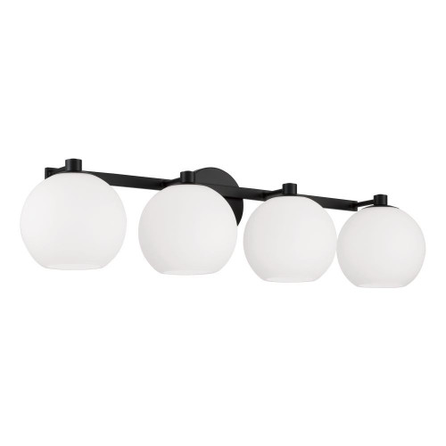 Capital 4-Light Circular Globe Vanity in Matte Black with Soft White Glass 
