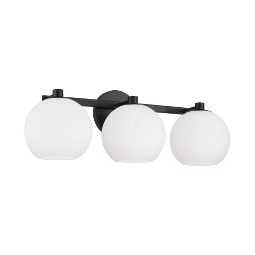 Capital 3-Light Circular Globe Vanity in Matte Black with Soft White Glass 