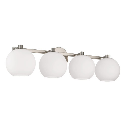 Capital 4-Light Circular Globe Vanity in Brushed Nickel with Soft White Glass 
