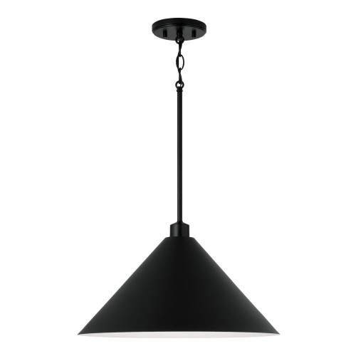Capital 1-Light Metal Cone Pendant in Matte Black with White Interior 