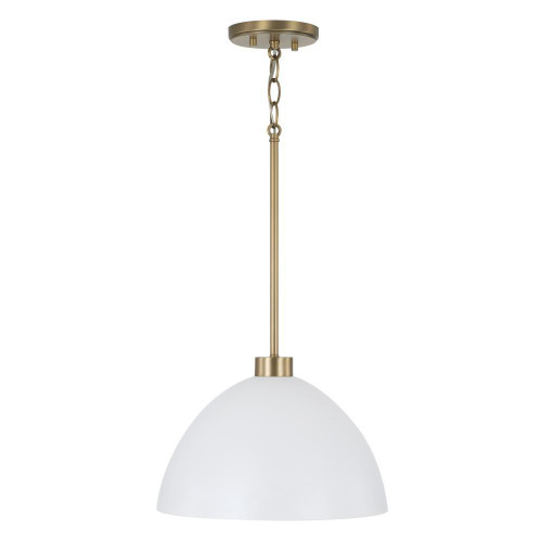 Capital 1-Light Pendant in Aged Brass and White 
