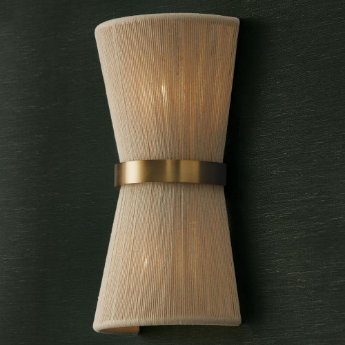 Capital 2-Light Sconce in Hand wrapped Bleached Natural Rope String and Hand-Distressed Patinaed Brass 