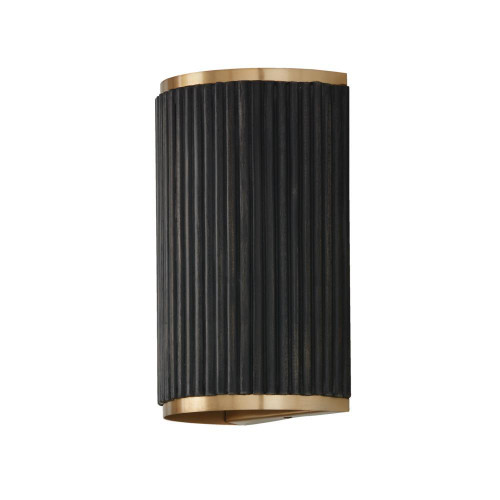 Capital 2-Light Sconce in Matte Brass and Handcrafted Mango Wood in Black Stain 