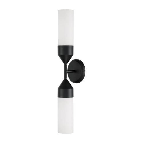 Capital 2-Light Cylindrical Sconce in Matte Black with Soft White Glass 