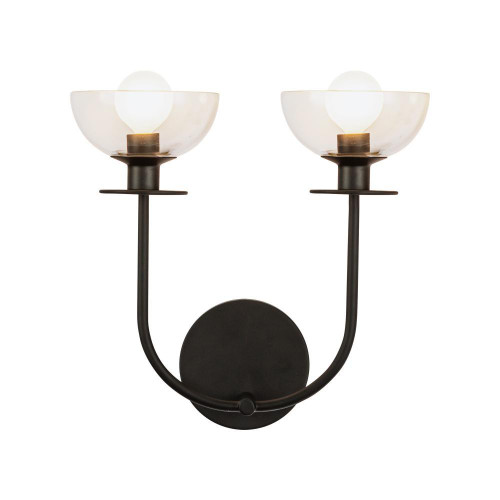 Alora Lighting Sylvia 12-in Matte Black/Clear Glass 2 Lights Wall Vanity 