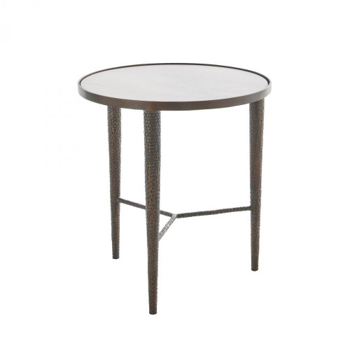 Global Views Hammered Bronze with White Marble End Table 