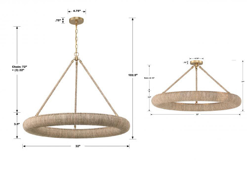 Crystorama Oakley 1 Light Chandelier - Soft Gold 3.5"H 