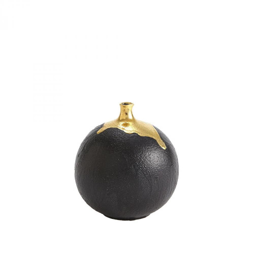 Global Views Dipped Large Golden Crackle/Black Sphere Vase 