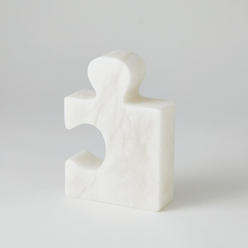 Global Views Set of 2 Alabaster Jigsaw White Bookends 