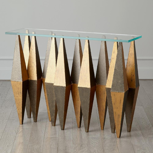 Global Views Harlequin Distressed Gold Leaf Console 