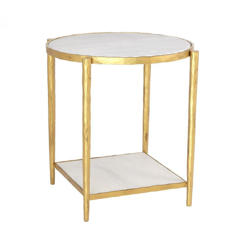 Global Views Circle/Square Gold with White Marble Side Table 