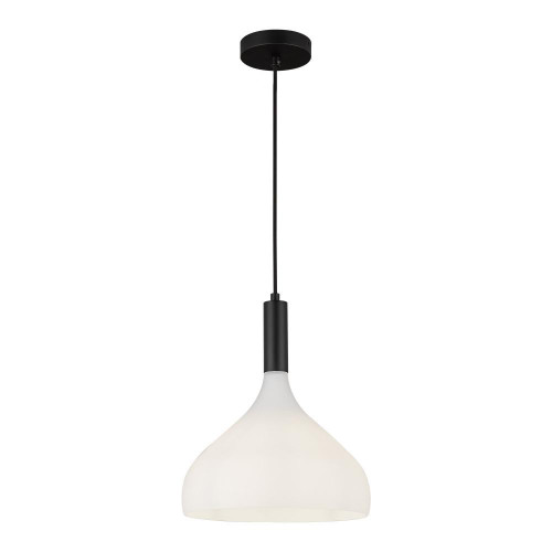 Alora Lighting Belleview 12-in Matte Black/Opal Glass 1 Light Pendant 