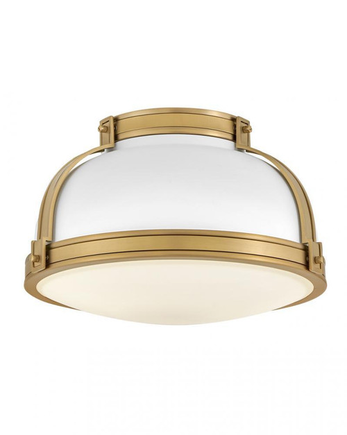 Hinkley Barton Medium Flush Mount Matte White, Lacquered Brass 14.25"W x 8.5"H x 14.25"L 