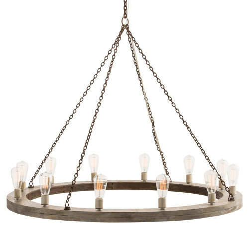 Geoffrey Chandelier, 12-Light, Gray Wood, Rusted Iron, 48"W (84174 3CGND)